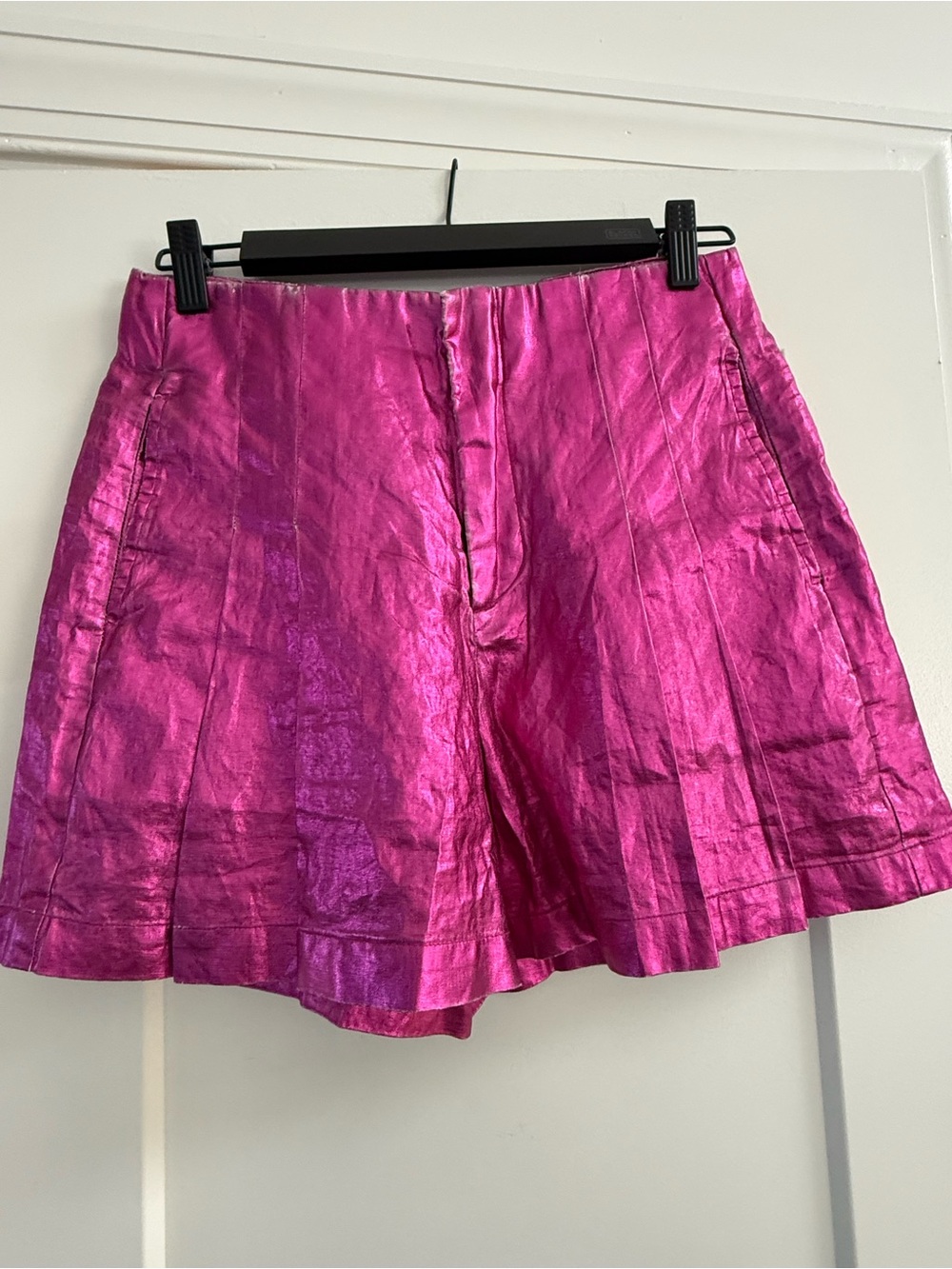 Lanhtropy High-Waist Metallic Linen Pink Women's Shorts